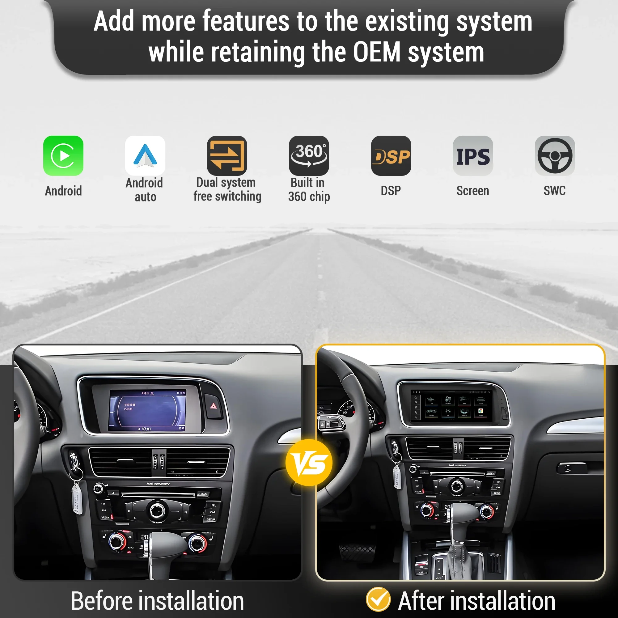 8.8 inch For Audi Q5 2009-2016 Left Hand Drive Android 14 Car Radio Wireless BT Carplay Qualcomm Snapdragon 680 Head Unit Screen