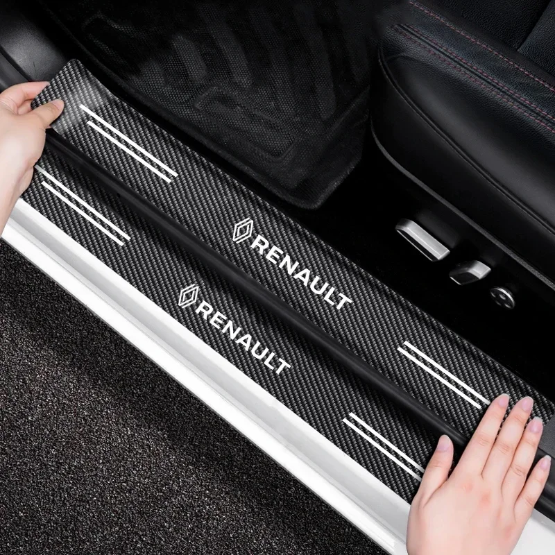 Carbon Fiber Car Door Sill Threshold Anti Scratch Protective Stickers Decals for Renault Sport Duster Megane 2 3 Accessories