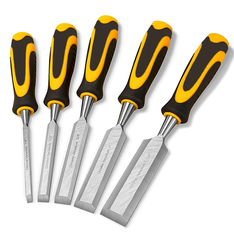 

Top Quality 5 Pcs Professional Chrome Vanadium Steel Shock-Absorbing Grip Carpenter Woodworking Wood Carving Chisel Set