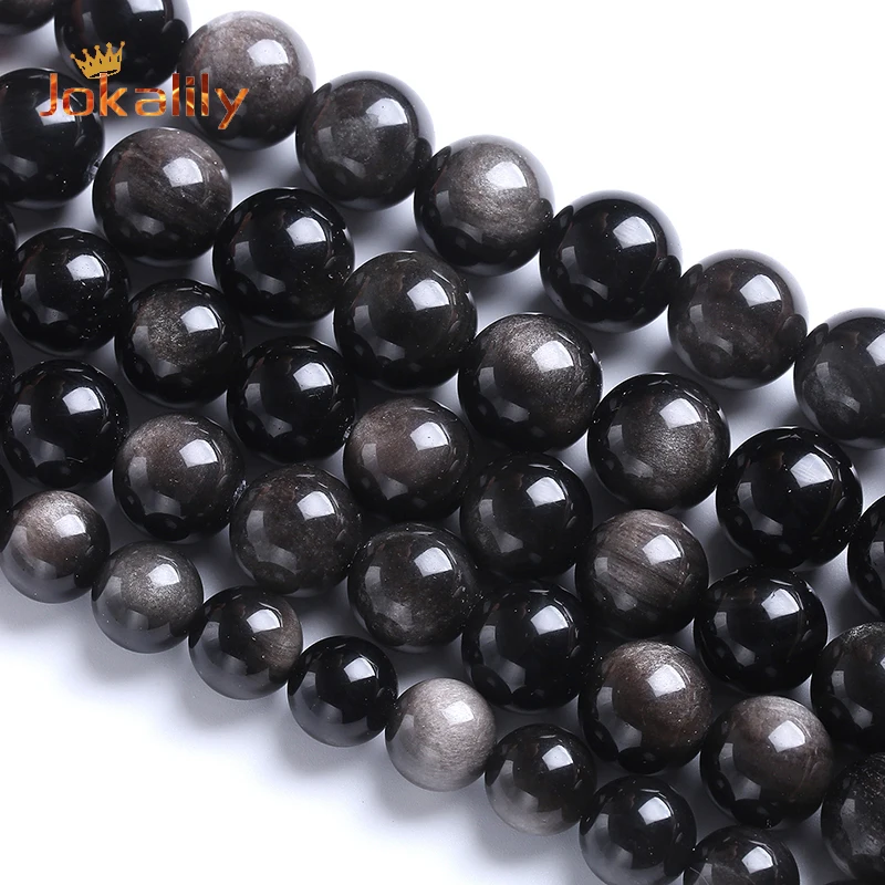 

Natural Sliver Color Black Obsidian Stone Round Loose Beads For Jewelry Making Needlework Fit Diy Bracelets 4/6/8/10/12/14mm 15"