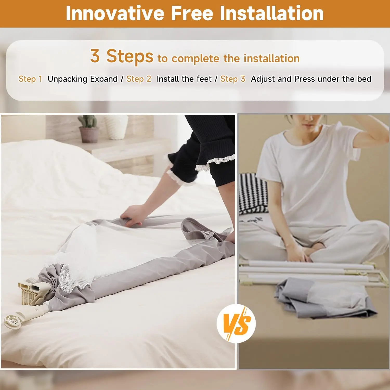 Foldable Adjustable Bed Rail Guard for Toddlers Kids, Quick Assembly with U-Shape Base, Height Adjustable Safety Rail