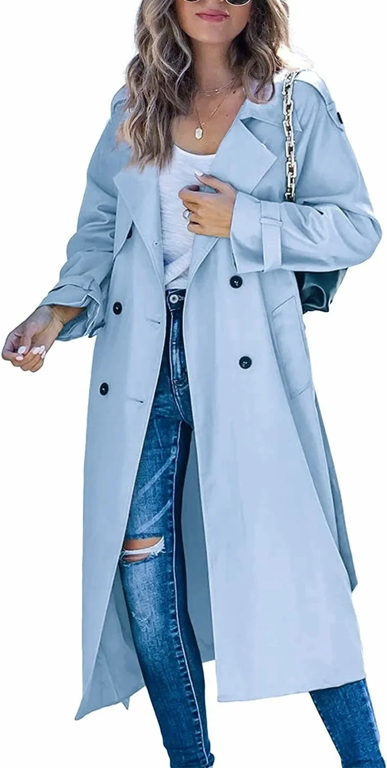 und die Vereinigten Staaten 2025 Neue Mode Einfarbiger Lässiger Damen-Trenchcoat mit Revers und Langen Ärmeln für Herbst und Winter – Detail 9