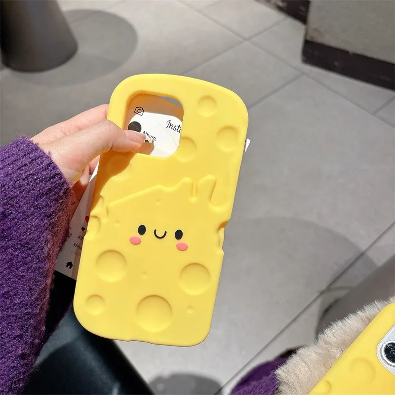 3D süße Cartoon gelber Käse weiche Silikon Handyhülle für iPhone 16 15 14 13 12 Pro Max Plus Kawaii stoßfeste Schutzhülle