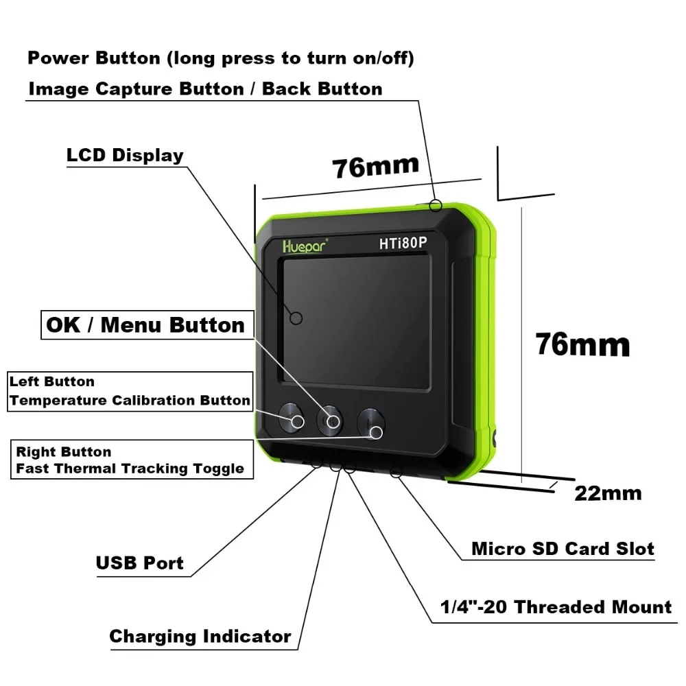 Huepar Pocketformaat Ir Thermische Imager Mini Infrarood Resolutie Warmtebeeldcamera Digitale Colordisplay