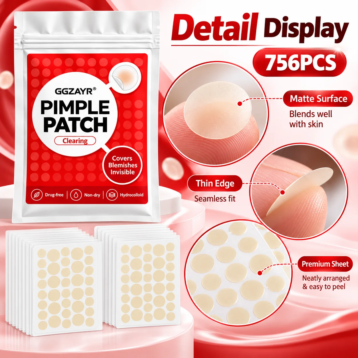 756PCS Invisible Hydrocolloid Pimple Patch Clear Spot Stickers Face Care Adhesive Patch Bulk Pack Beauty Accessories