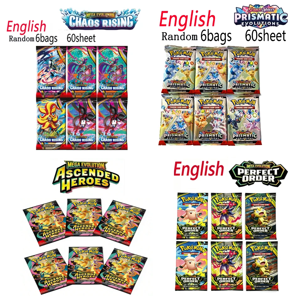 10/60Pcs PokémonCard Pack Chaos Rising Ascended Heroes Bright Stars Prismatic Evolutions,Mega Evolution,Battle Transaction Card