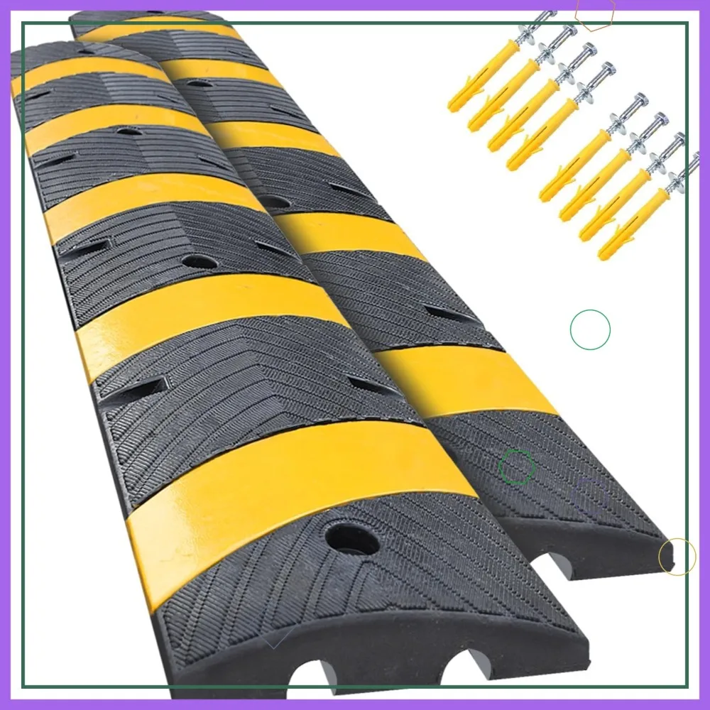 

Резиновый лежачий полицейский 72 дюйма с отражающими полосами, противоскользящая поверхность, простая установка для безопасности парковки в гараже