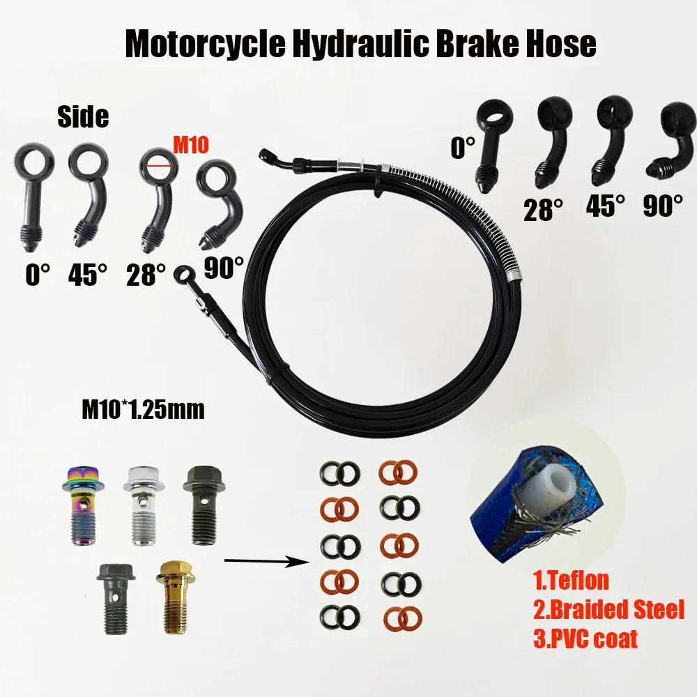 

30-500cm Motorcycle Brake Line Reinforced Oil Hoses Radiator Tube Clutch Hydraulic Pipe AN3 0-28-45-90Degree