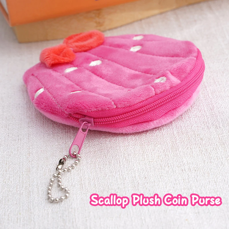 Cute Scallop Plush Coin Purse Keychain Wallet Candy Earphone ID Credit Card Storage Bags USB Data Cable Pouch Holder Bag Pendant