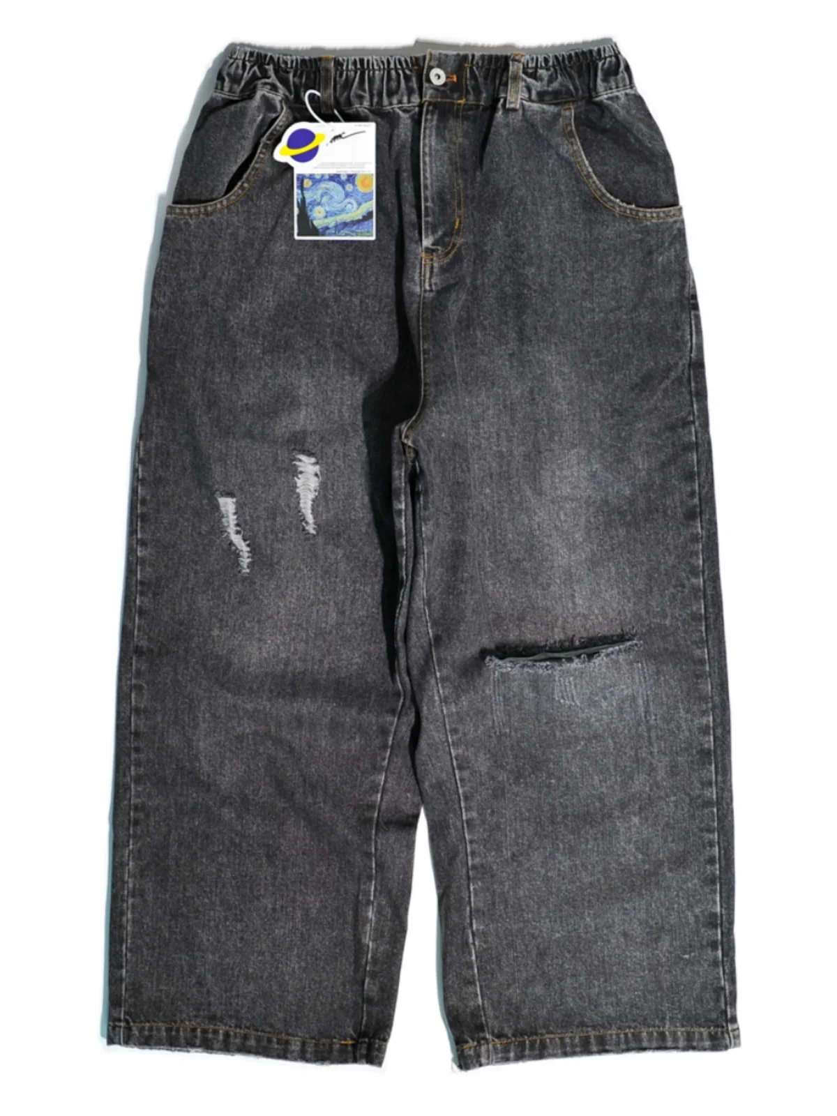 

Loose Fit Ripped Workwear Jeans Men's Hip Hop Streetwear Wide Leg Straight Cut Casual Loose Japanese Sle Denim Jeans