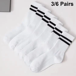 6 Pairs  Women's Mid-Tube Socks Solid Colour Autumn Winter Breathable Comfortable Sport Sweat Absorbent Man And  Women's Socks