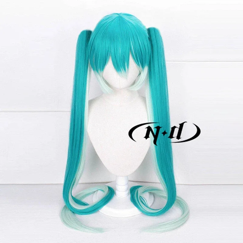 DY2025ND Hatsune Miku Pelucas de cosplay V Singer Cosplay Aqua Green Pelucas de pelo de cola de caballo doble con orejas para Comic Con Coser Navidad P