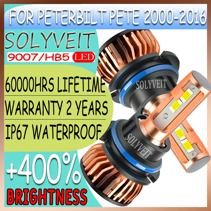 

Tool-Less Installation Tool-Free Fit 9007 high low beam Headlight LED For Peterbilt Pete 2000 2001 2002 2003 2004 2005 2006-2016