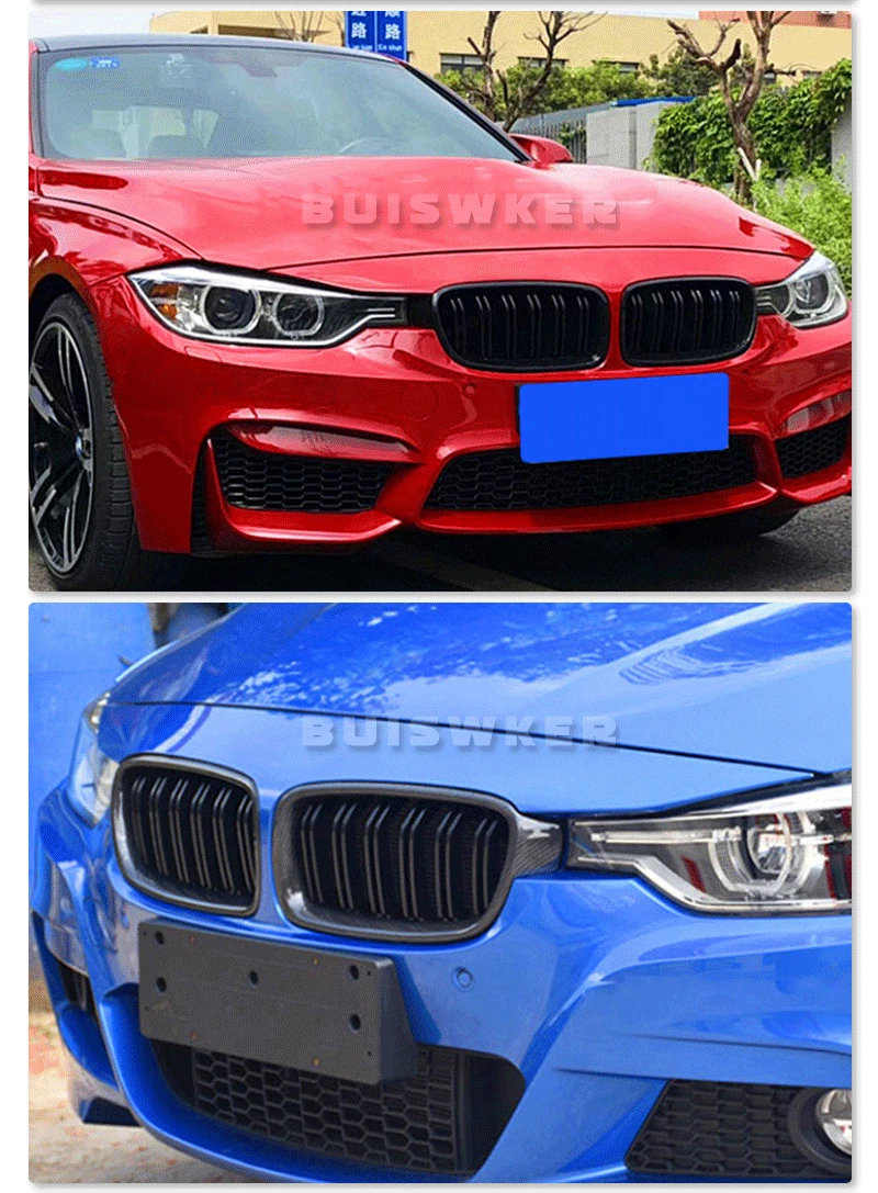 Soillar Front Bumper Grille Set For 2013-2015 BMW F30 F31 3-Series With M Package – Center + Side Fog Light Covers (Black, Painted, Direct Fit)