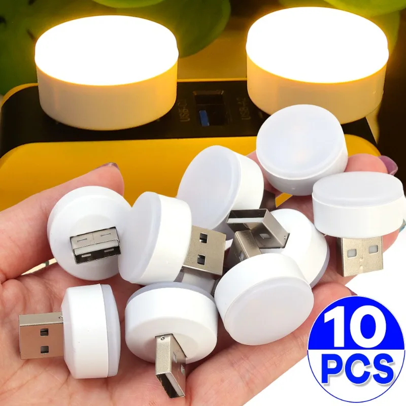 

10 шт., мини-USB-ночник, лампы для защиты глаз для спальни, светодиодные лампы для чтения книг, компьютер, мобильный источник питания, USB-разъем, ночник