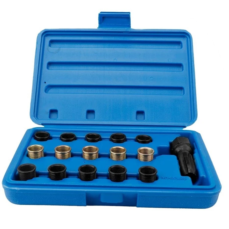 16 Pcs M14X1.25 Spark Plug Rethread Thread Repair Tools Kit Wire Sleeve with Case B85C