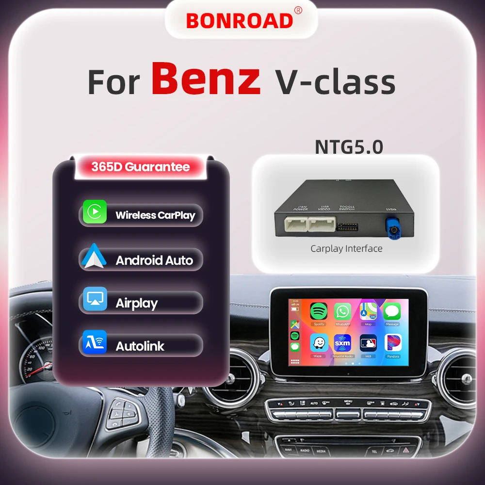 BONROAD Adattatore Wireless CarPlay Modulo Android Auto per Mercedes Benz A B C E W205 W447 Classe V NTG 5.0 Bluetooth Mirror Link