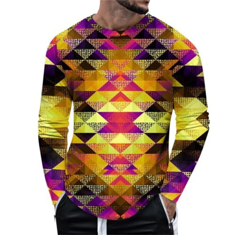 New Men\'s T Shirt Tee Paillette 3D Print Casual Daily Long Sleeve Clothing Apparel Fashion Designer Casual Comfortable Tops