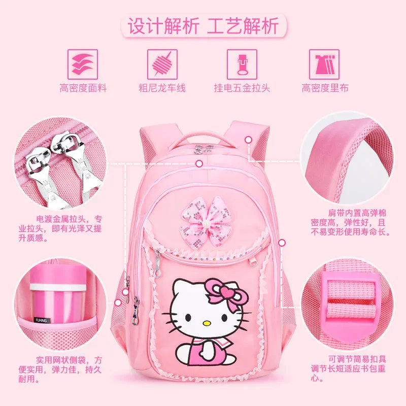 Детская школьная сумка Hello Kitty, рюкзак Sanrio, водонепроницаемая школьная сумка для защиты позвоночника, сумки для женщин