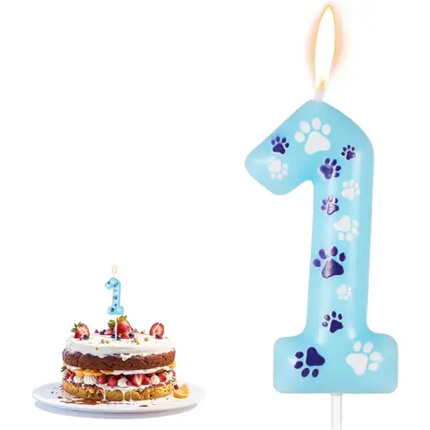 Paw Print Birthday Candle 4.13x1.57in Pet Dog Cat Birthday Candle Party Decor Blue Cupcake Candle Topper Paw Print Candle for B