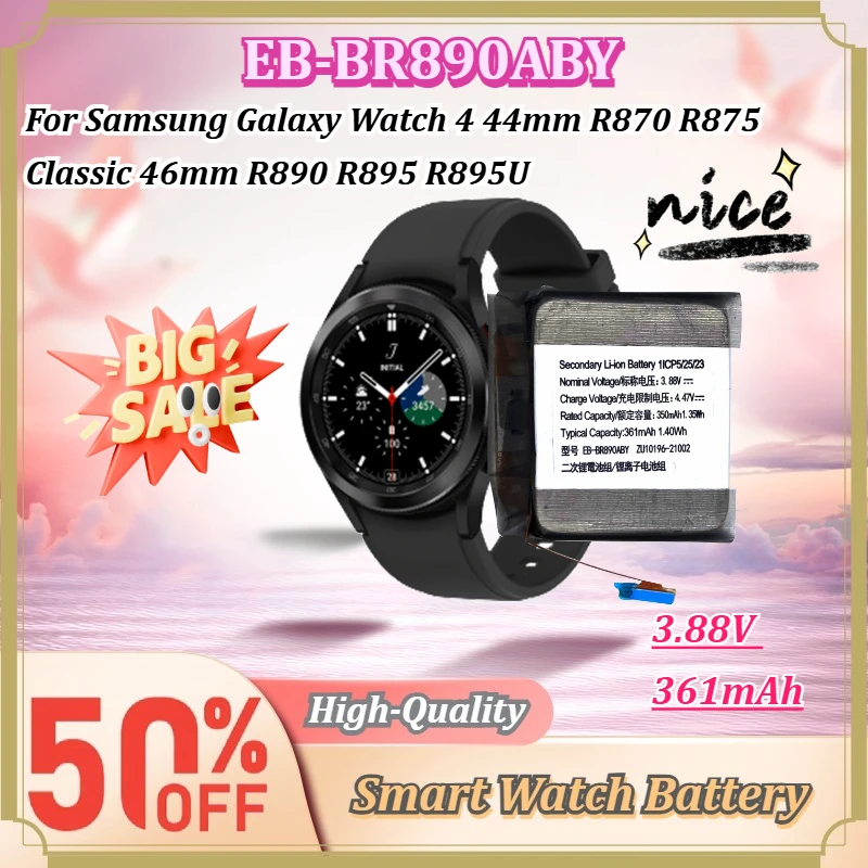 For Samsung Galaxy Watch 4 44mm R870 R875 Classic 46mm R890 R895 R895U EB-BR890ABY 3.88V 361mAh Smart Watch Battery