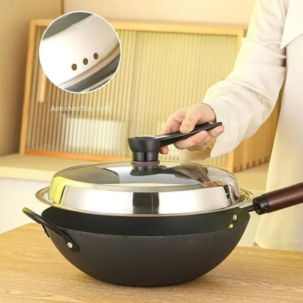 Durable Visible Pot Cover Stainless Steel Universal Pot Lid 30-42cm Round Cookware Parts Kitchen Accessories