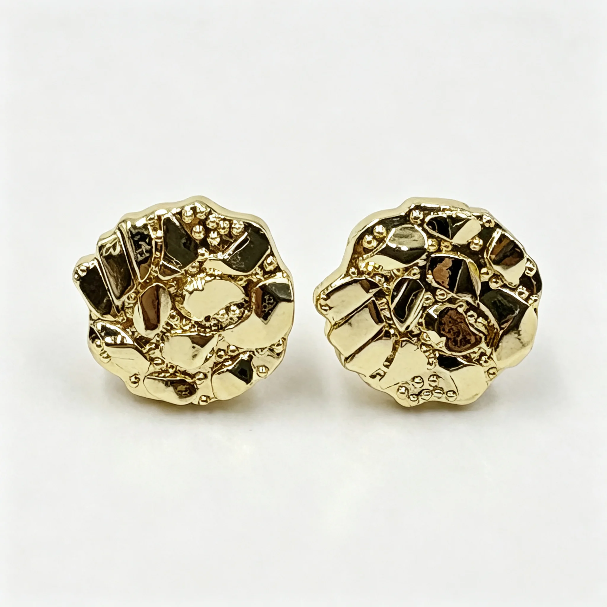 Unisex Nugget Earrings For Men and Women Rough Cookie Textured Hip Hop Studs 14k Gold Rap African American Urban Afro Culture