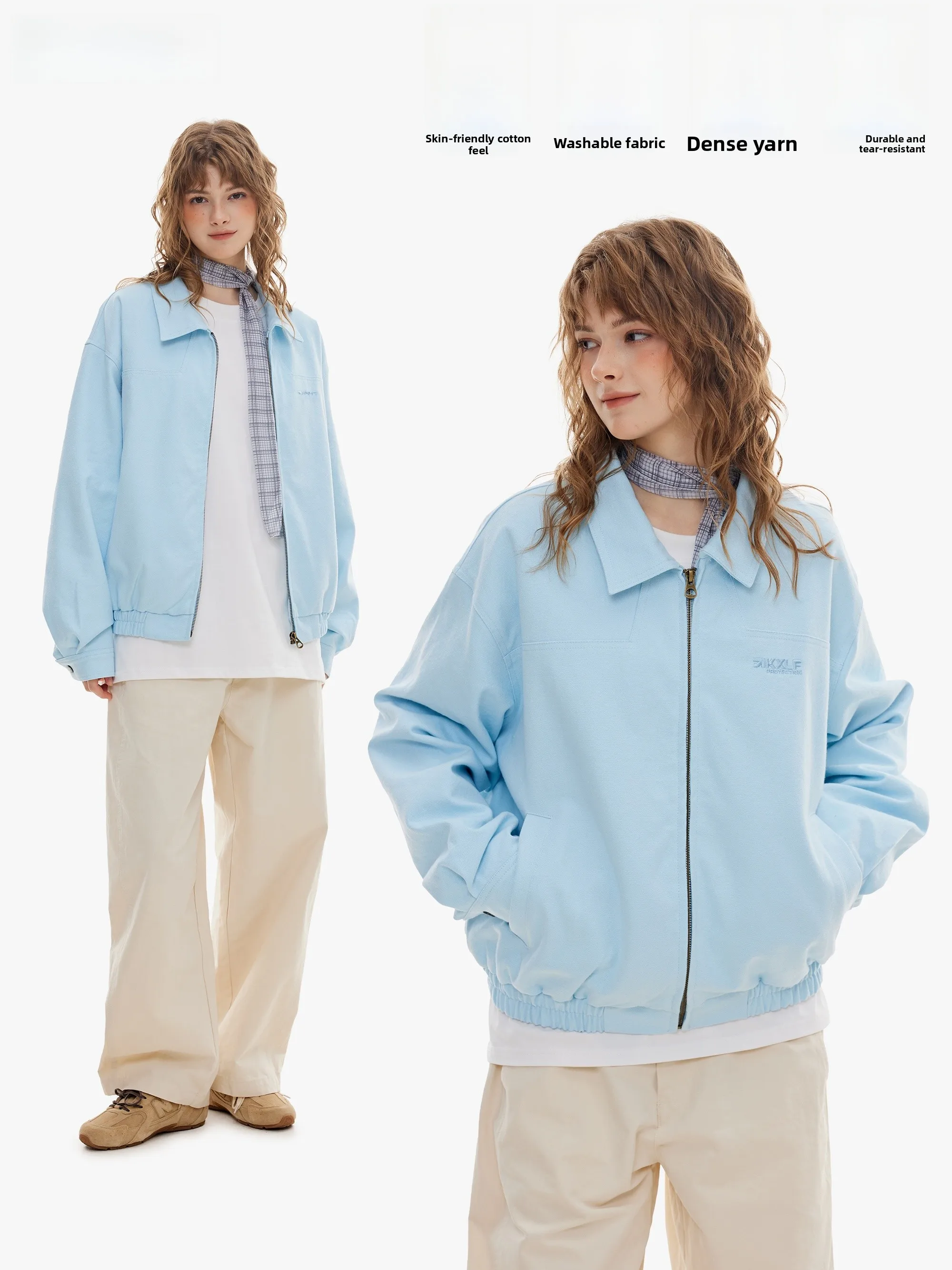 

KXLHN American Retro Harington Jaet Men's Collar Trendy High-End Feeling Top Coat Women's Loose Fit Waed Fabric Long Sl...