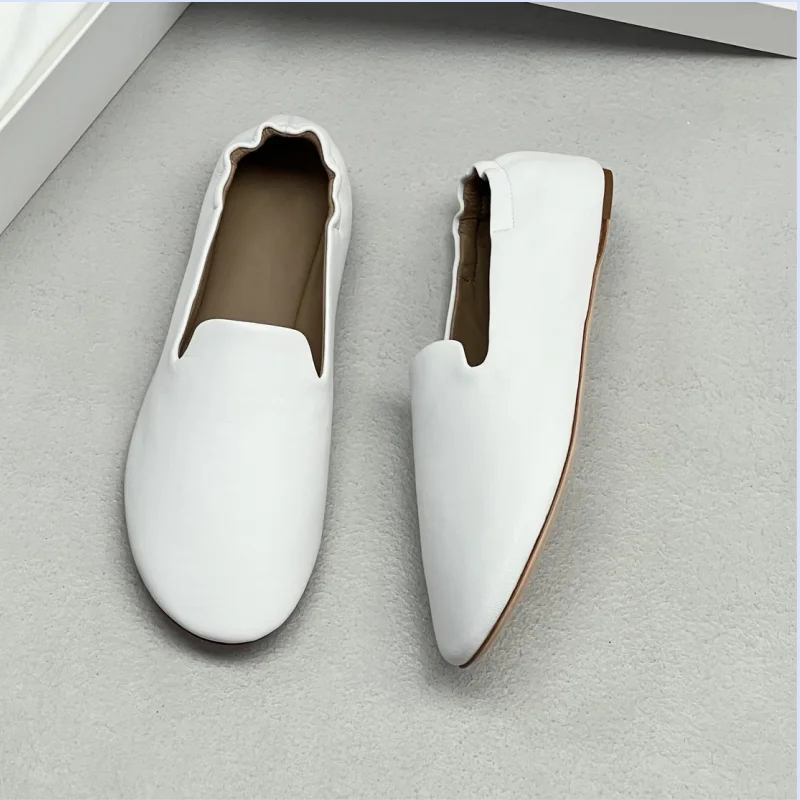26 Year Summer New Genuine Leather Foot Pedal Shallow Mouth Sheepskin Bean Shoes anti Slip Flat Shoes