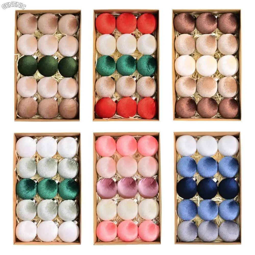 

15pcs 6cm Velvet Christmas Ball Pendant Flocked Shatterproof Christmas Hanging Balls Reusable Xmas Tree Ornaments