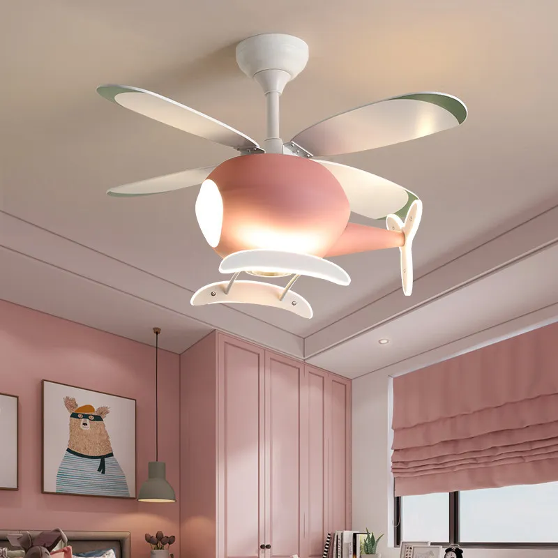 Helicopter Lamp Chandelier Children's Bedroom Blue Pink Ceiling Fan Aircraft Light Study Girls Boys Kids' Room Люстра Потолочная