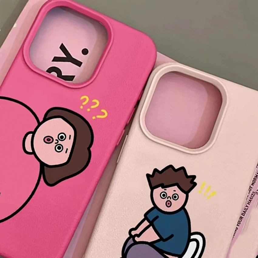 حافظة هاتف ممتعة للزوجين لهاتف آيفون 16 15 14 13 برو 12 11 ماكس بلس 16 برو حافظة هاتف بلون سادة كارتون 15 برو ماكس غطاء فريد من نوعه