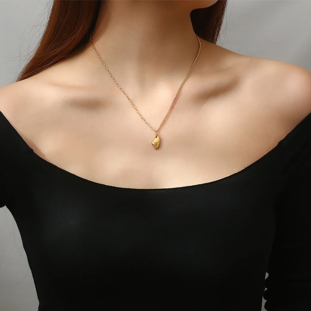 Stainless Steel Europe And America Minimalist Fashion Irregular Wishing Stone Pendant Necklace Jewelry Gift For Women
