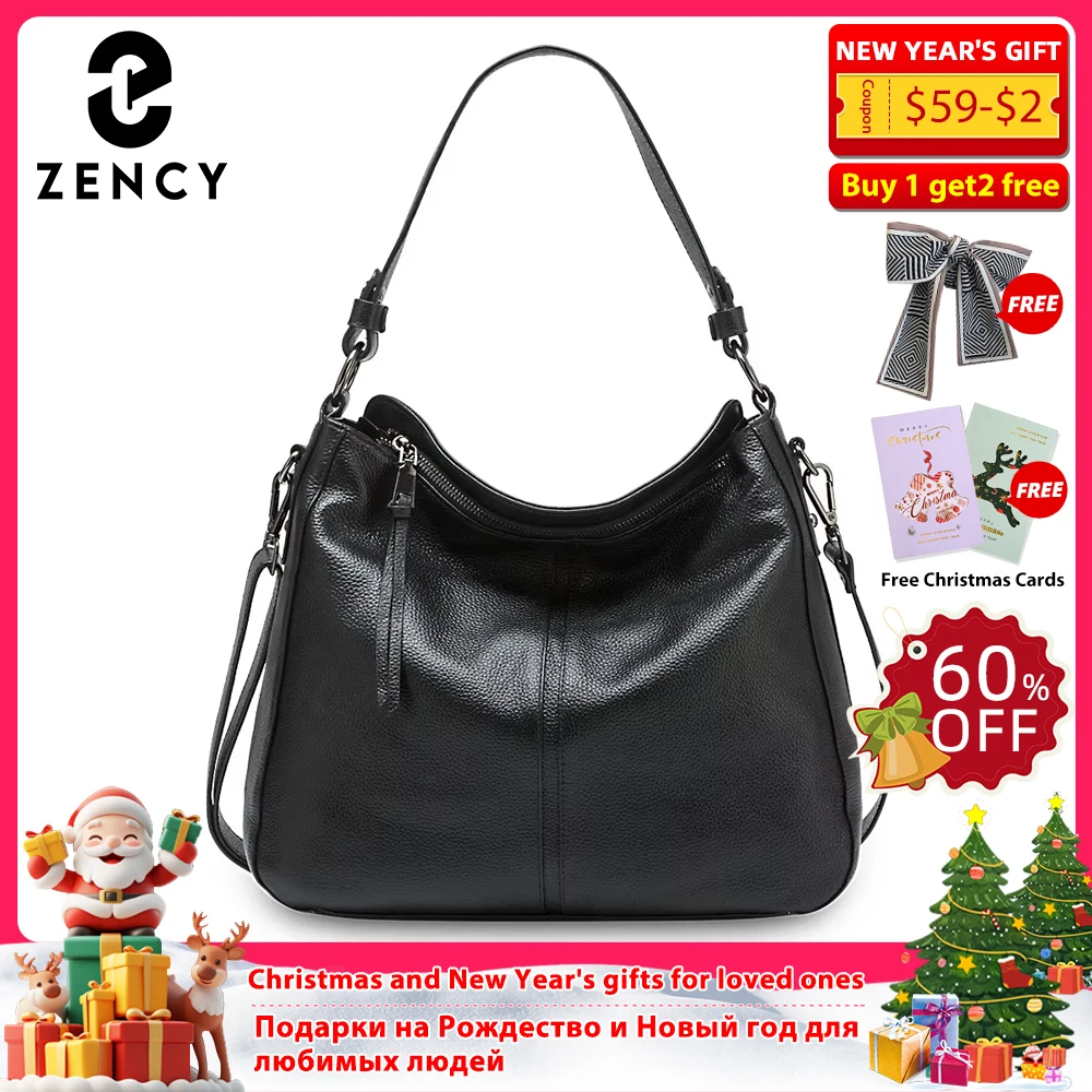 

Zency 100% Genuine Leather Elegant Women Shoulder Bag Classic Black Hobos Roomy Casual Tote Handbag Crossbody Messenger Grey