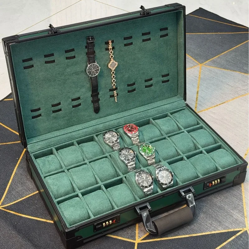

Aluminium Watch Box Cipher Lock Dustproof Storage Boxes Portable Protect Mechanical Watches Suitcase Large Capacity Watch Case