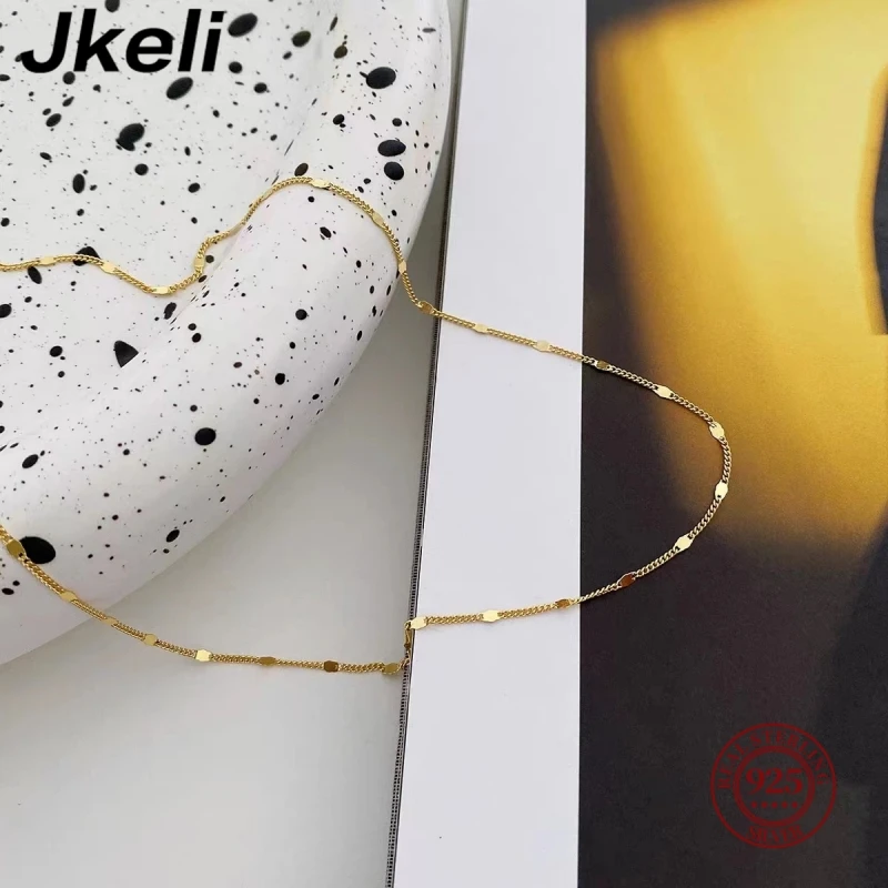 Jkeli  real 925 silver necklace women\'s sterling silver collarbone chain necklace glitter chain necklace silver jewelry