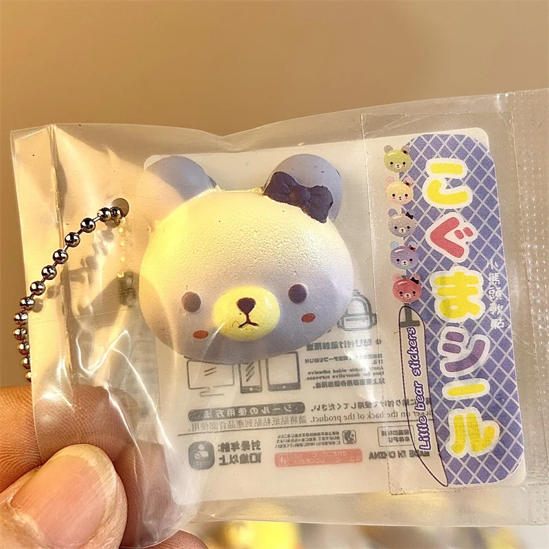 오리지널 애니메이션 피규어 푸드 베어 귀여운 카와이 스퀴즈 장난감 소프트 스트레스 릴리프 빵 스티커 키체인 펜던트