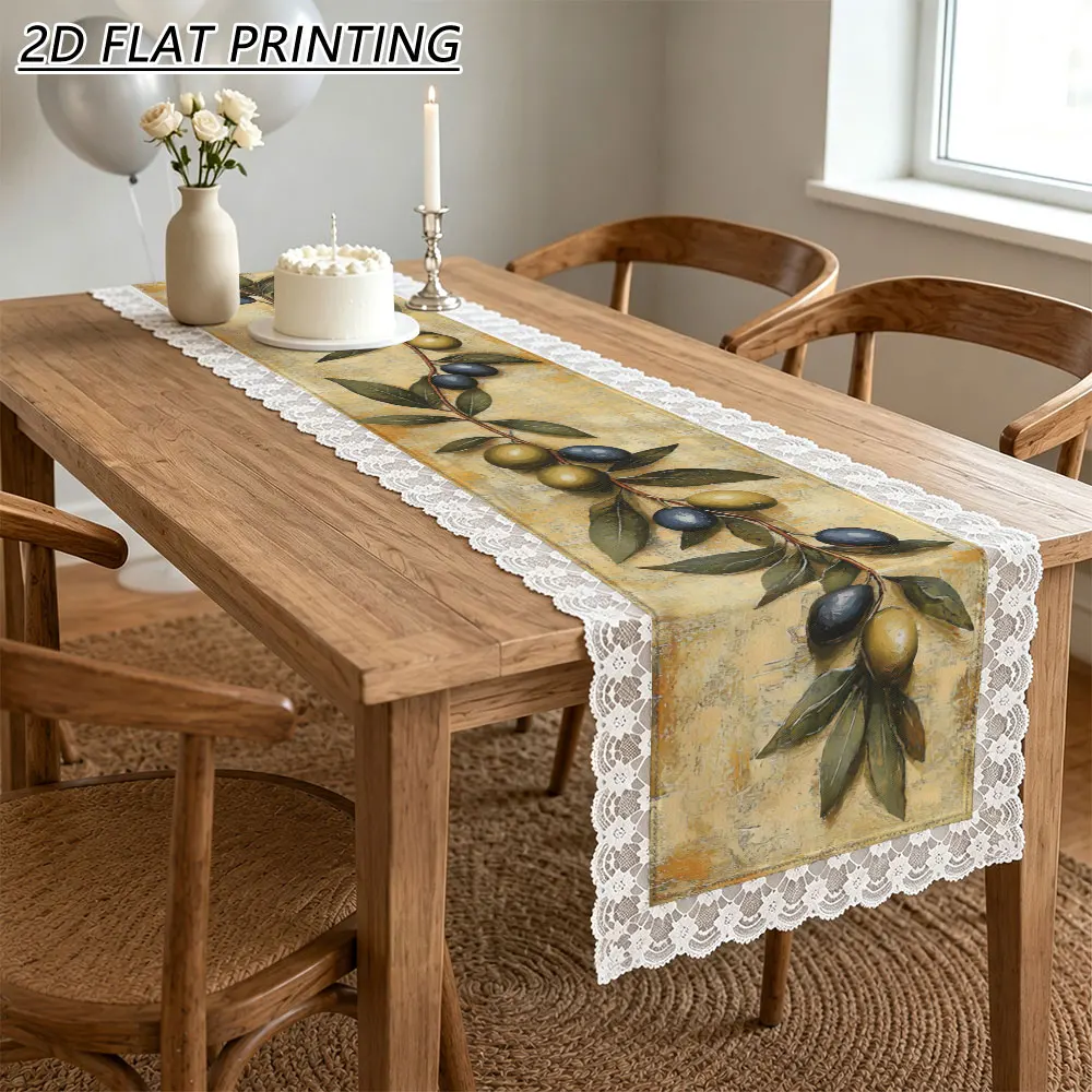 1pc Olive Branch Pattern Tulle Lace Table Runner For Home Farmhouse Dining Table Party