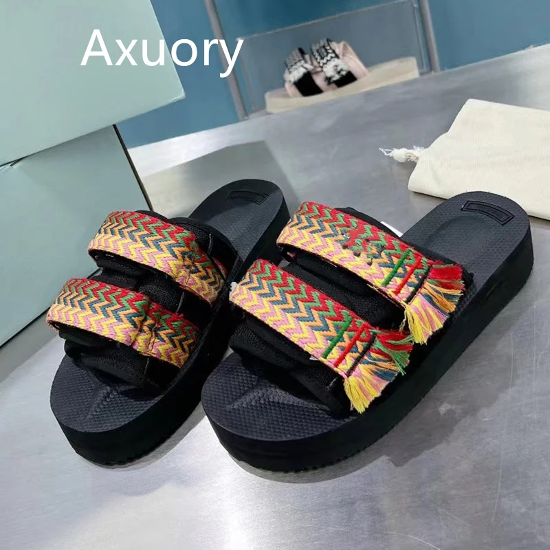 

Women's sandals Flat Bottom Anti Slip Lace Mixed Color Platform Fashion Style Woven Shoe Laces High Quality Leather Insole