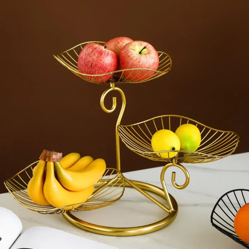 Creative Simple Three-layer Fruit Tray Groceries Fruit Vegetable Basket Bracket Decoration Fruit Bowl Storage Rack Black Gold