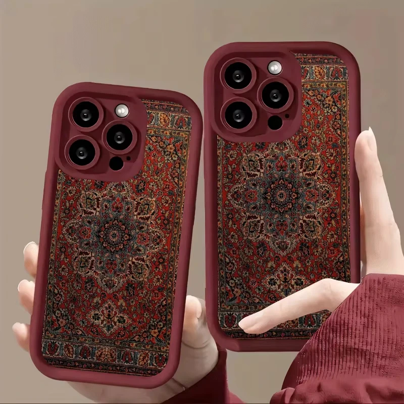 Vermelho marrom clássico padrão tapete caso de telefone para iphone 17 pro max 16e 15 pro 14 13 12 11 mini ar xs xr xs 8plus anti dr