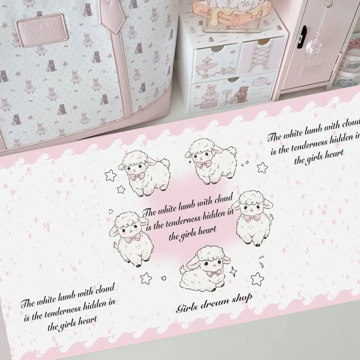 PU Leather Mouse Pad Sweet Pink Cute Lamb Lace Polka Dot Kawaii Mouse Pad Office Desk Mat Waterproof Non-Slip Desk Blotter Pad