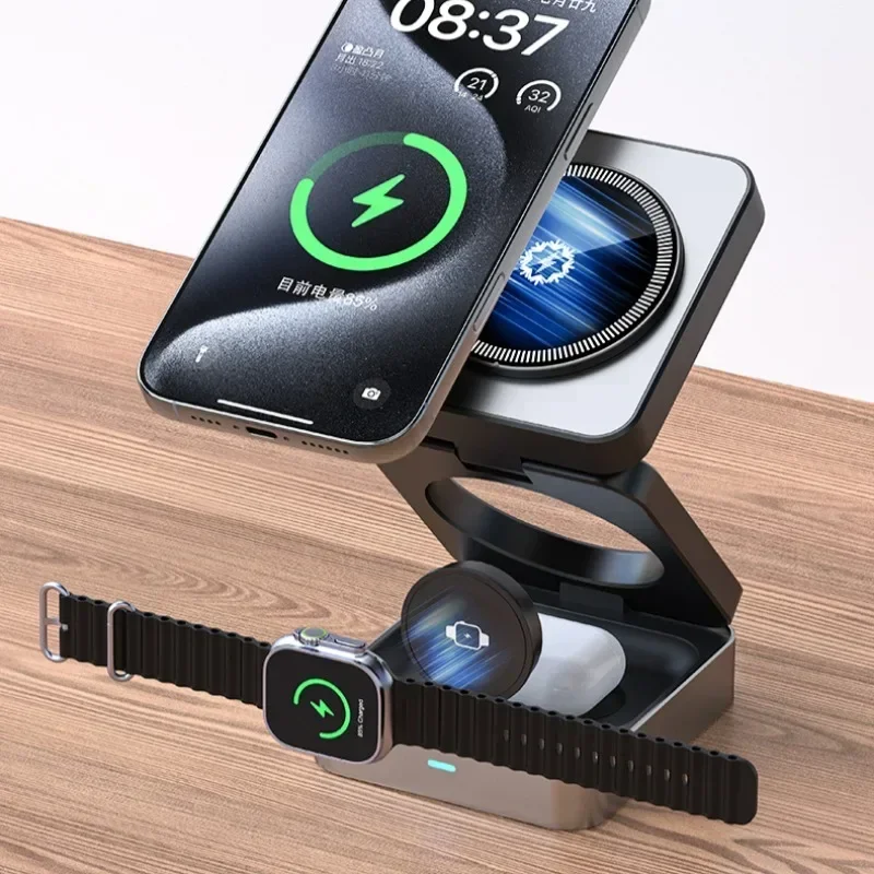 3 in 1 Magnetic Cooling Wireless Charger For Magsafe iPhone 16 15 14 13 12 Apple Watch 9/8/7/6/5/4/3 Airpods Pro 2 Fast Charging