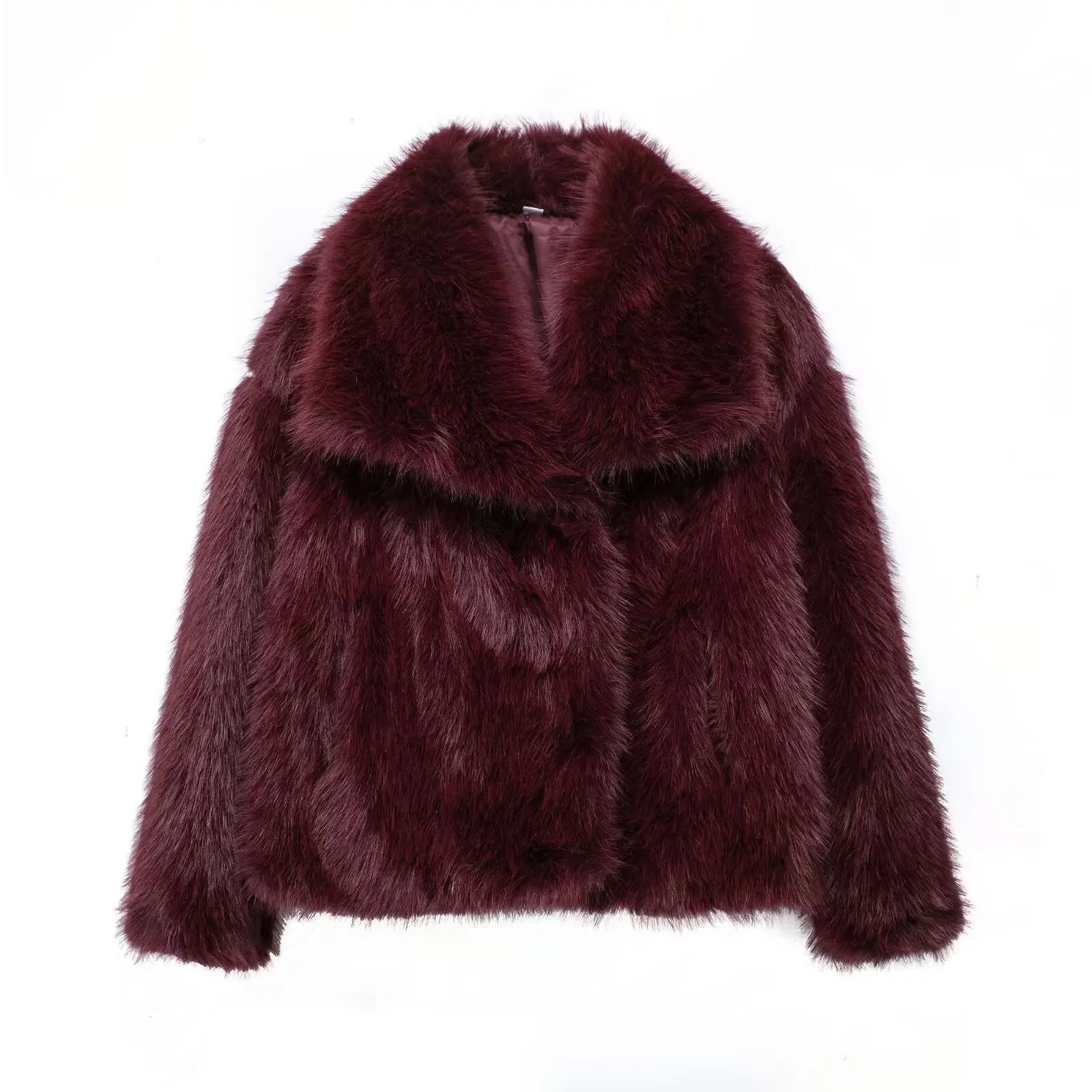 Women's Fashion Winter Solid Thick Warm Faux Fur Coat Lapel Collar Long Sleeves Female Chic Lady Casual Outfits Winter Coats