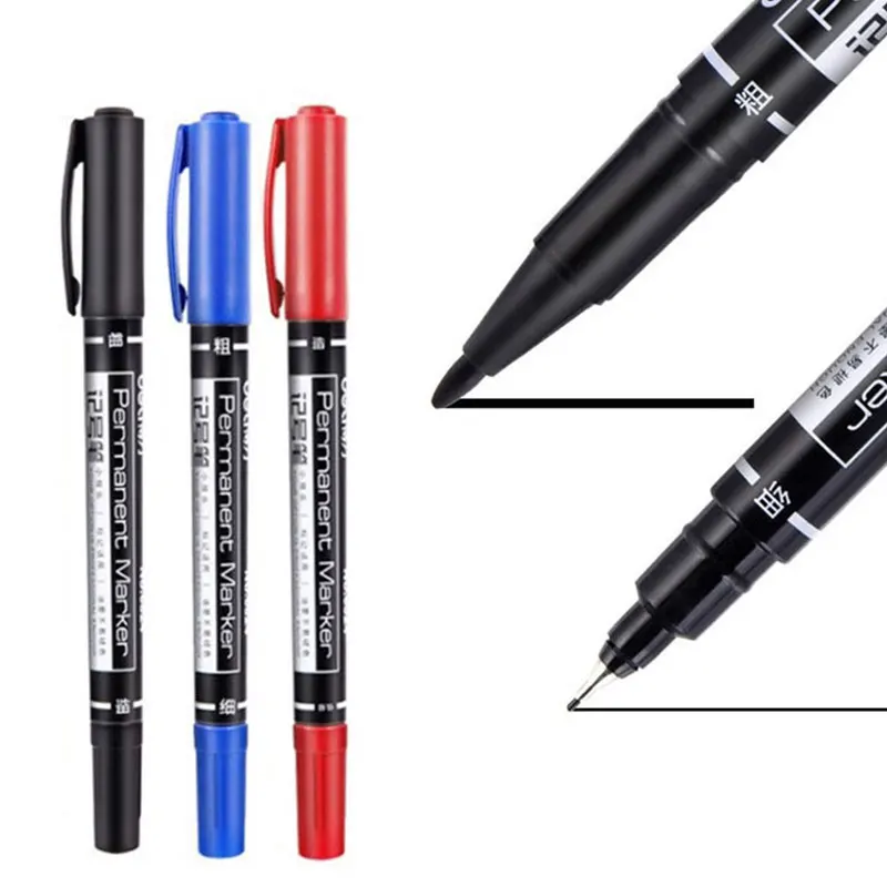 

20Pcs Permanent Markers Dual Tip Pen 0.5mm/1mm Black Blue Red Water Proof Fast Dry Office Stationery Permanent Sign Marker Pens