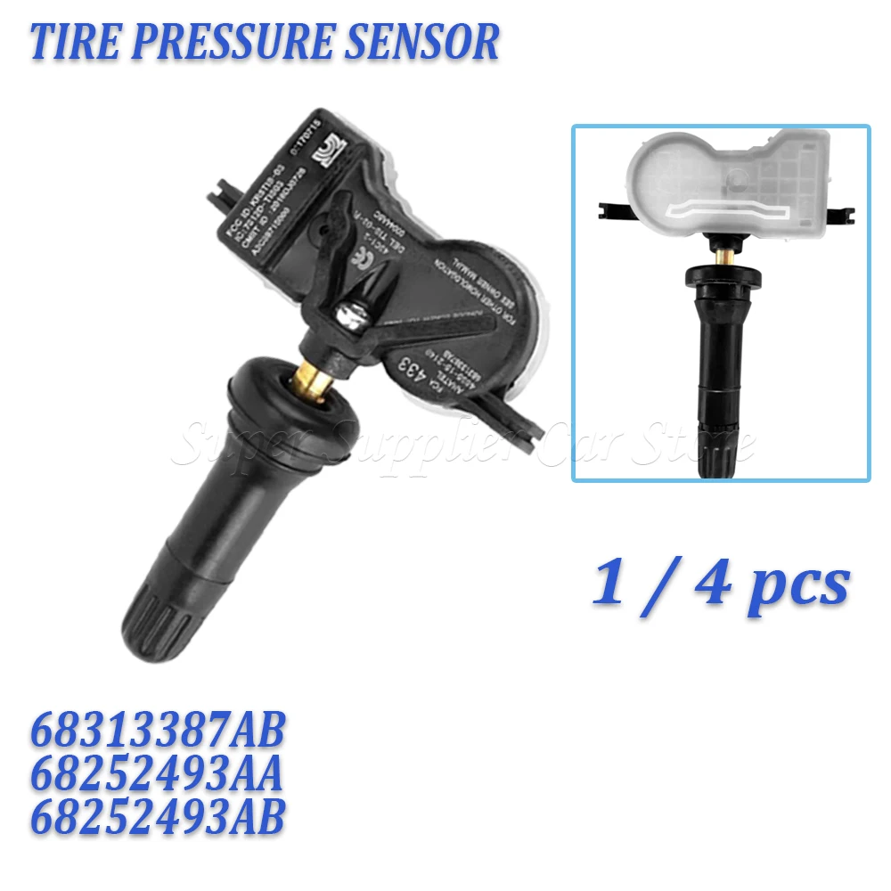 1/4PCS TPMS SENSOR FOR DODGE DURANGO TIRE PRESSURE SENSOR 433MHz WHEEL AIR PRESSURE 68313387AB 68252493AA 68252493AB