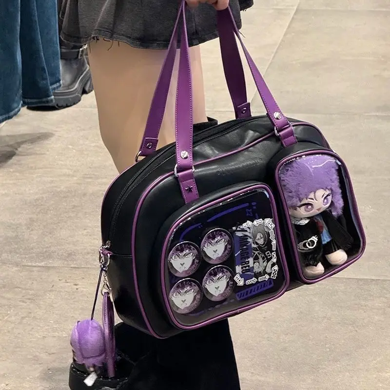 

New Y2K Cute Ita Bag Fashion Large Capacity Shoulder Bag Lolita Girl Transparent Cosplay Crossbody Bag DIY Badge Display Handbag
