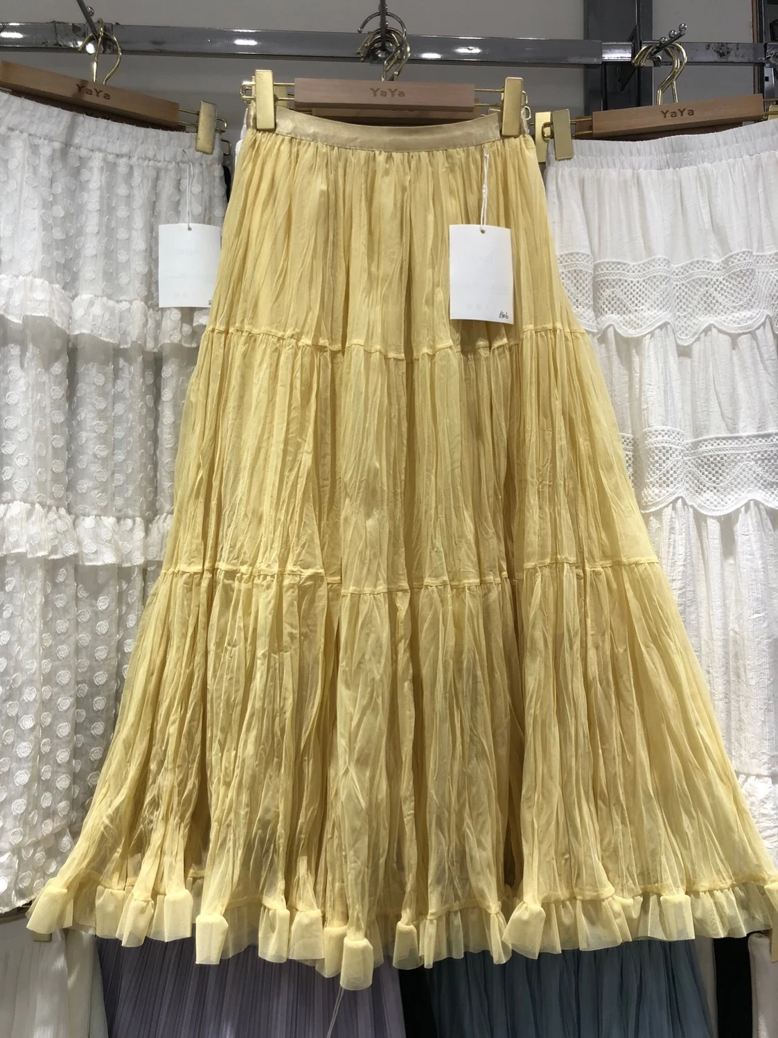 

Spring 2026 Ele A-Line Long Skirt Women's High Waist Pleated Full Length Net Gown Slimming Ele White f-length Skirt