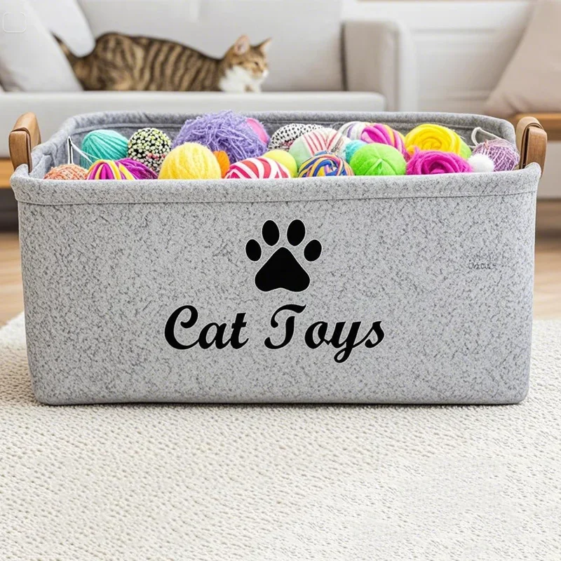 1 stücke Katze Liefert Lagerung Korb Filz Material Katze Spielzeug Organizer Korb Mit Griff Große Kapazität Pet Liefert Organizer Box