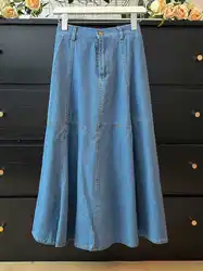 Light Blue Women's Long Denim Half Skirts Korean Temperament High Waist Slim A-Line Skirt Summer New Fashion Thin Midskirts